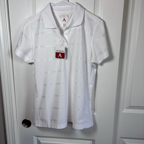 Antigua Golf Polo Womens Striped Desert Dry Short Sleeve Size M NWT - Picture 1 of 13